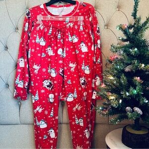 ♦️⛄️❄️ Ekouaer Red Rayon Christmas Holiday long sleeve Pajama set medium snowman